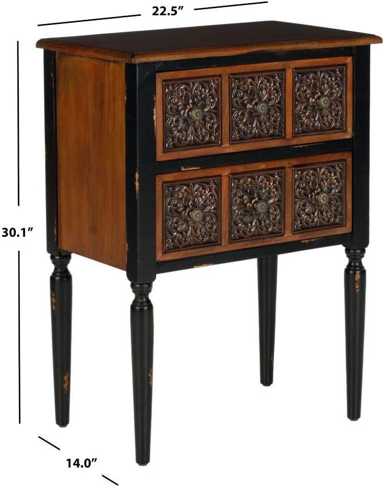 Tuscan Warmth Dual-Drawer Rectangular Side Table in Dark Brown