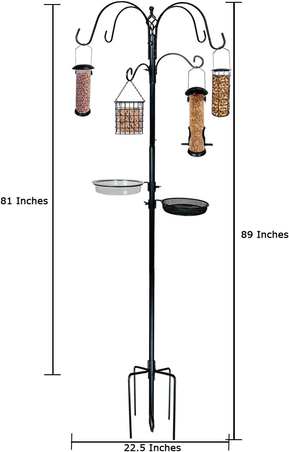 Black Metal Bird Feeding Station with 4 Feeders and Birdbath