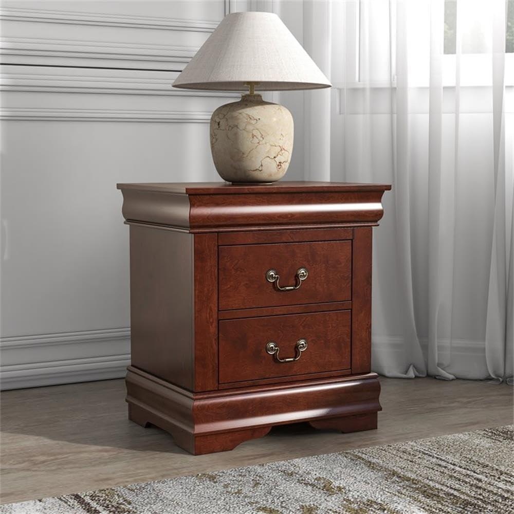 Bowery Hill Transitional Wood 2-Drawer Nightstand in Cherry Finish