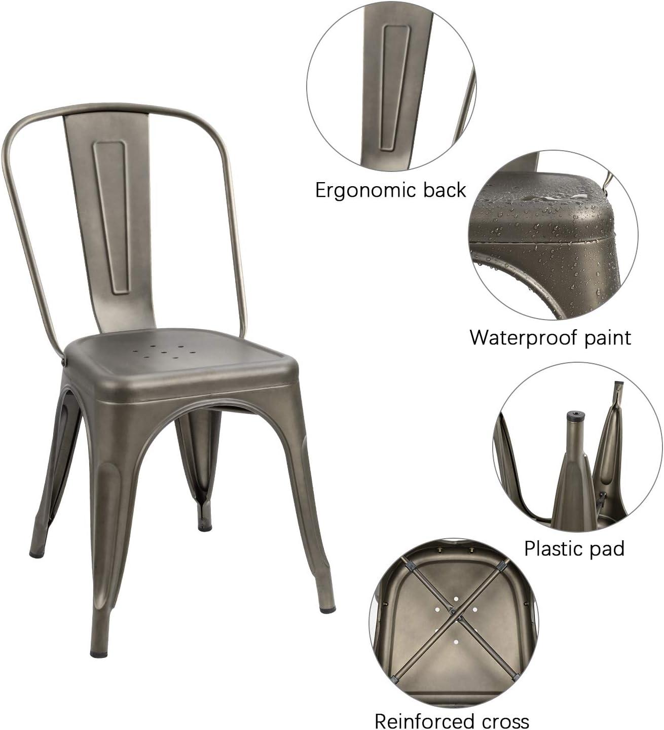 Flamaker Metal Dining Chairs - Stackable Kitchen & Restaurant Side Chairs, Set of 4 (Gun Metal)