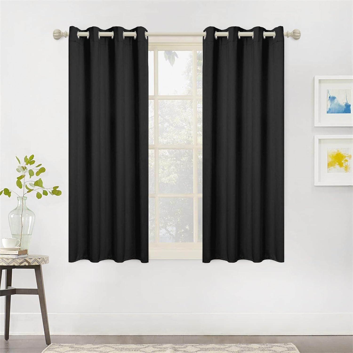 Coodeto Short Blackout Curtains Black, Set of 2, W52 x L63 - Blackout Curtains for Kitchen and Kids Bedroom