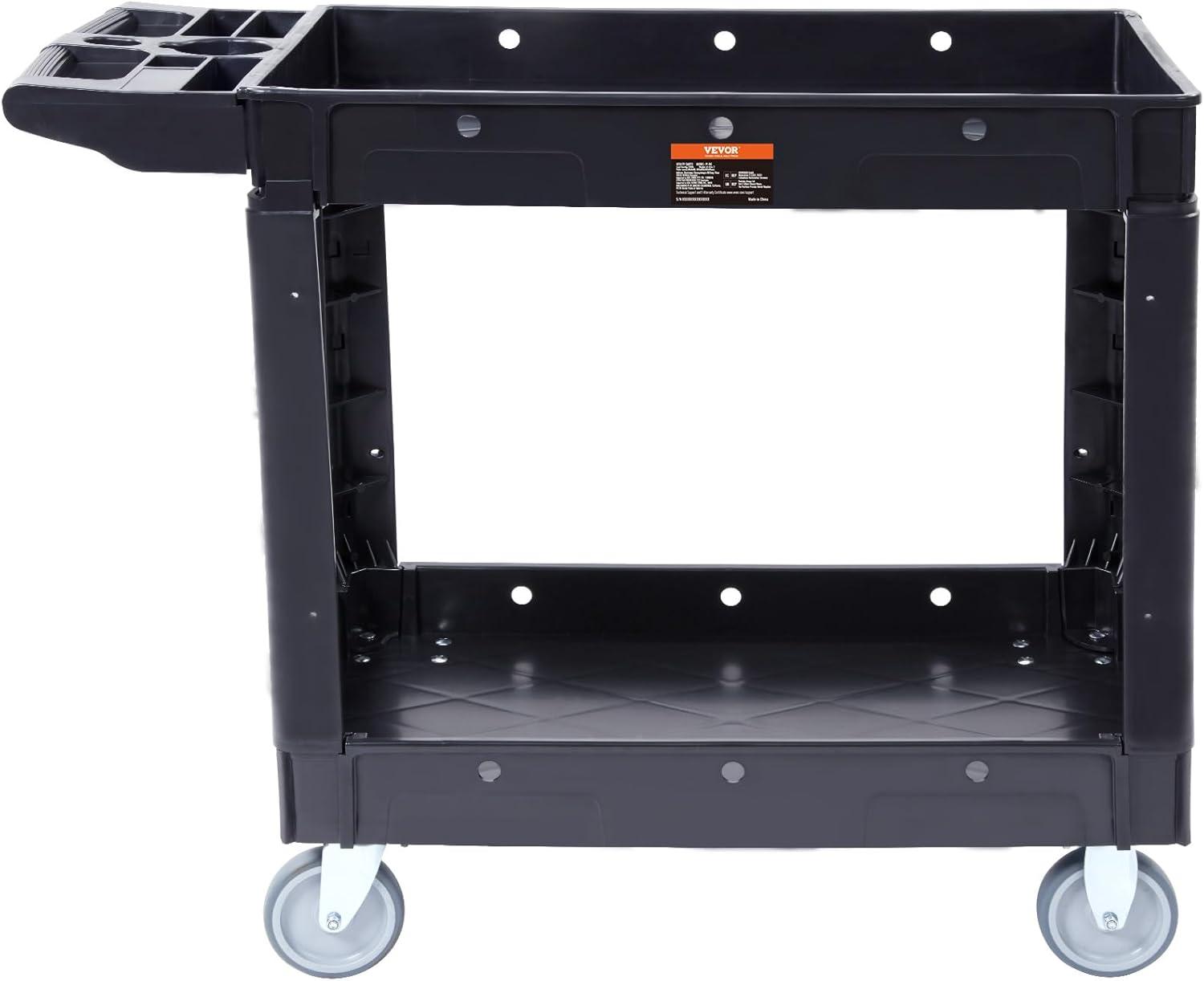 Black Heavy Duty 2-Shelf Rolling Utility Cart with Swivel Wheels