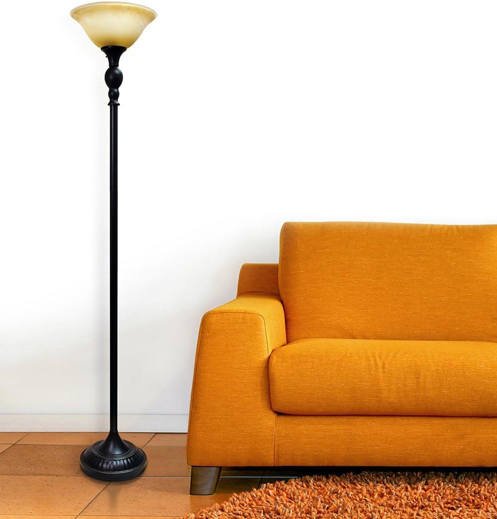 Restoration Bronze 3-Way Torchiere Floor Lamp with Amber Glass Shade