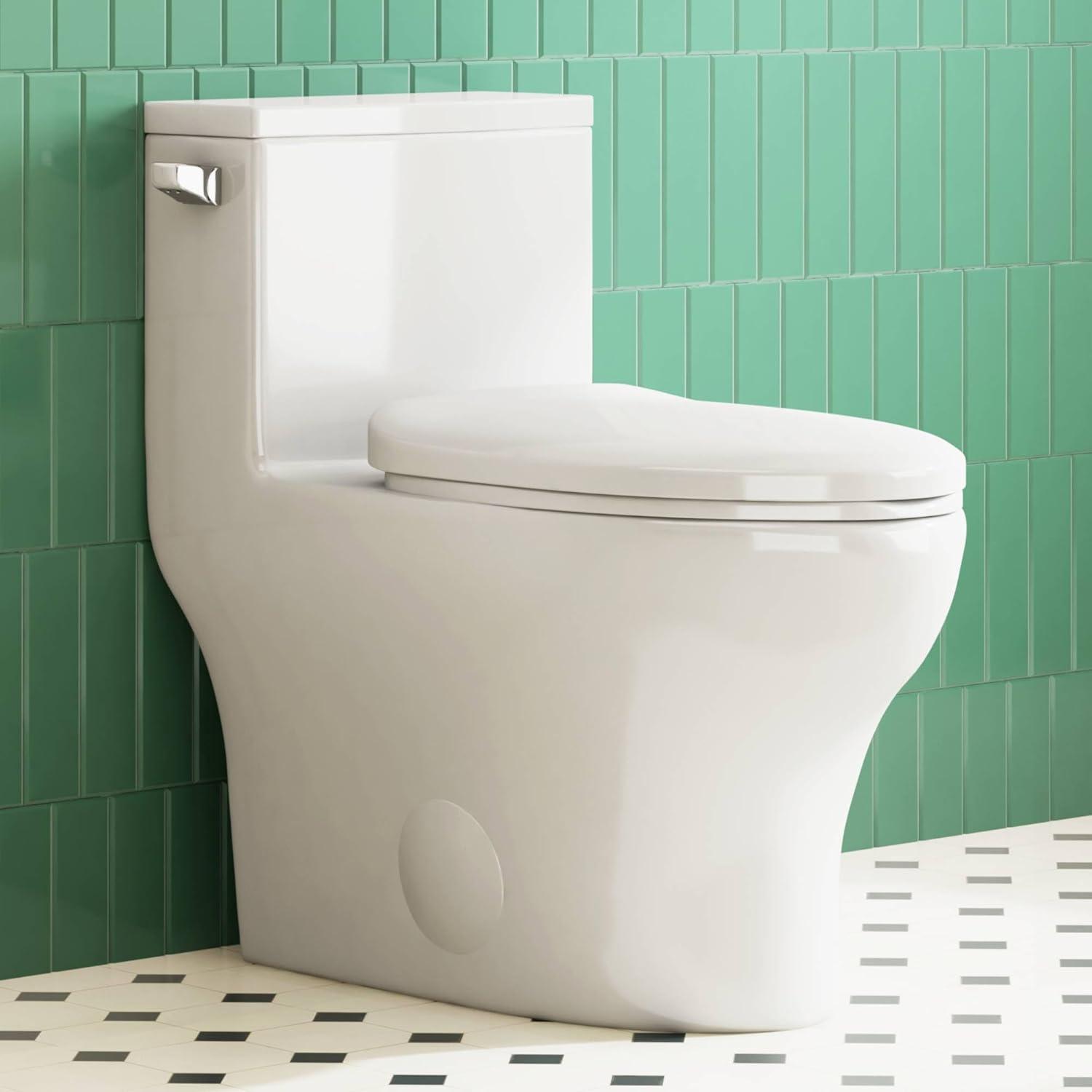 Eridanus One Piece Toilet Elongated With Soft Closing Seat, Comfortable ADA Compliant 17" Chair Height Seat, Powerful & Quiet Left Side Trip Lever Flush (1.28 GPF), 12" Rough-In
