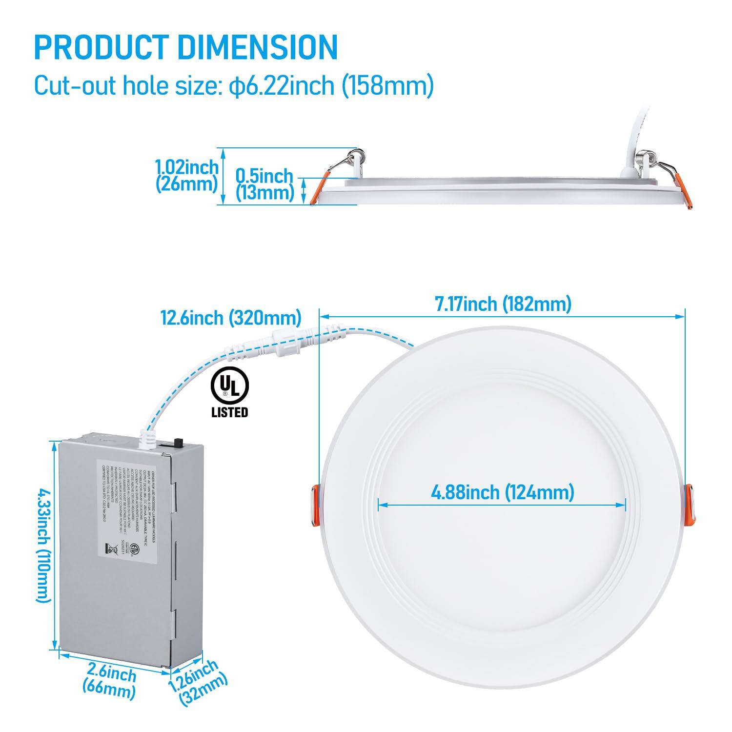Ultra-Thin Dimmable Aluminum LED Recessed Downlight, 6-Inch, 5CCT
