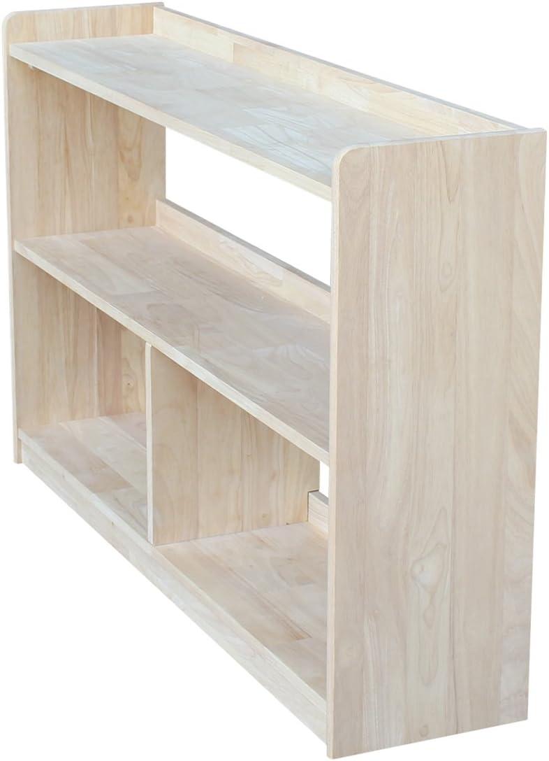 International Concepts 30" Abby Divided Bookshelf Unfinished : Farmhouse Style, 4-Tier, Hardwood, Metal Hardware