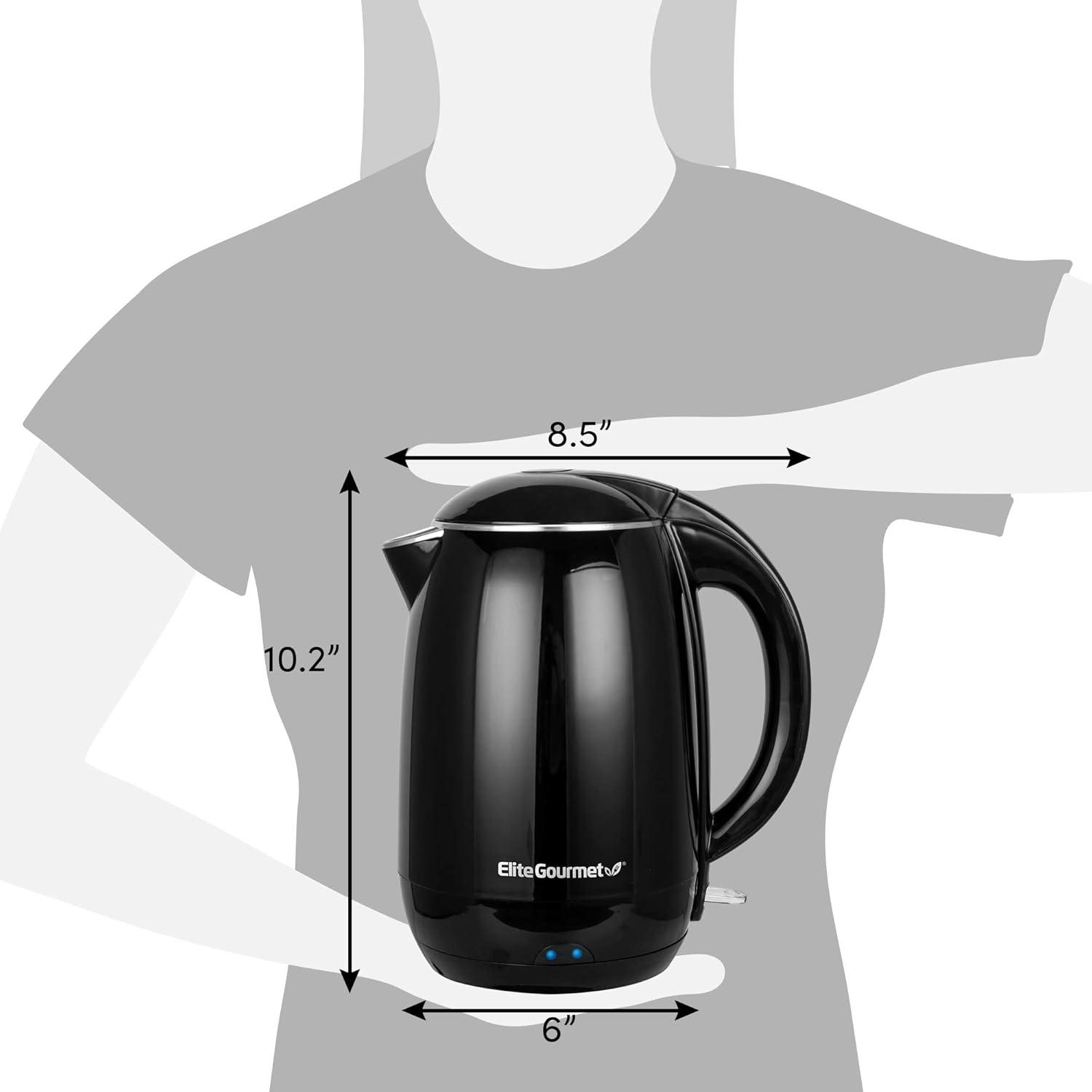 Elite Gourmet 1.8L Cool-Touch Electric Kettle, Stainless Steel, Black