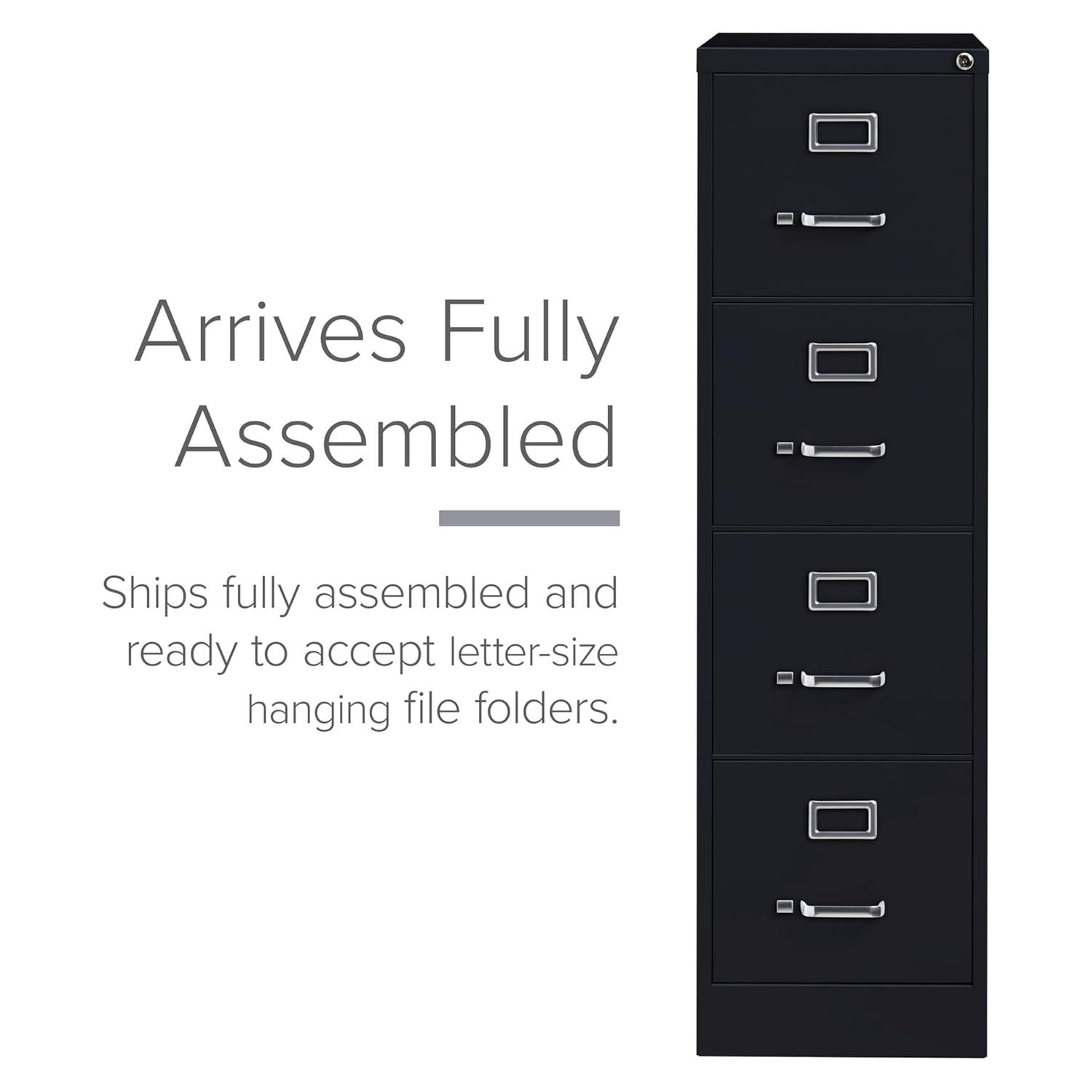 Hirsh Vertical File Cabinet 4 Drawer 22" - Black: Steel Office Filing, GreenGuard & ANSI/BIFMA Certified, No Assembly Required