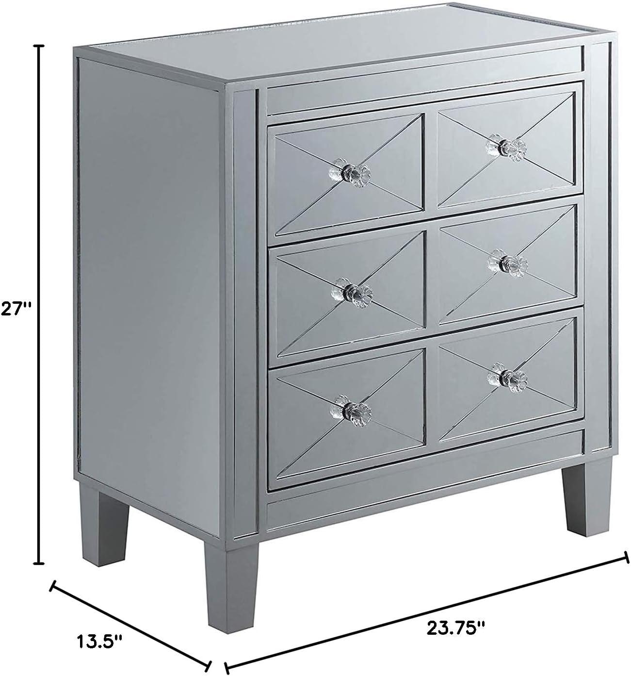 Convenience Concepts Gold Coast BettyB Mirrored 3 Drawer End Table, Mirror/Silver