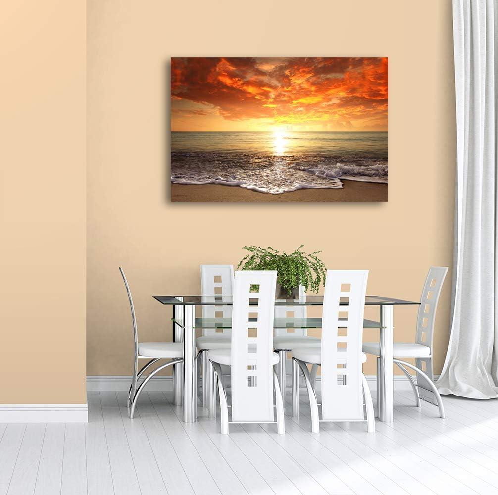 Sunset Ocean Beach Landscape Canvas Print in Orange and Yellow