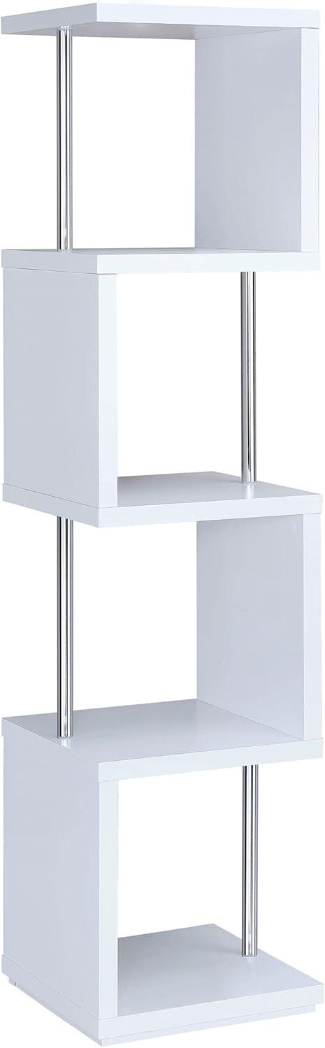 66.5" Baxter 4 Shelf Zig Zag Bookcase with Chrome Details White - Coaster: Modern Laminated Storage Display