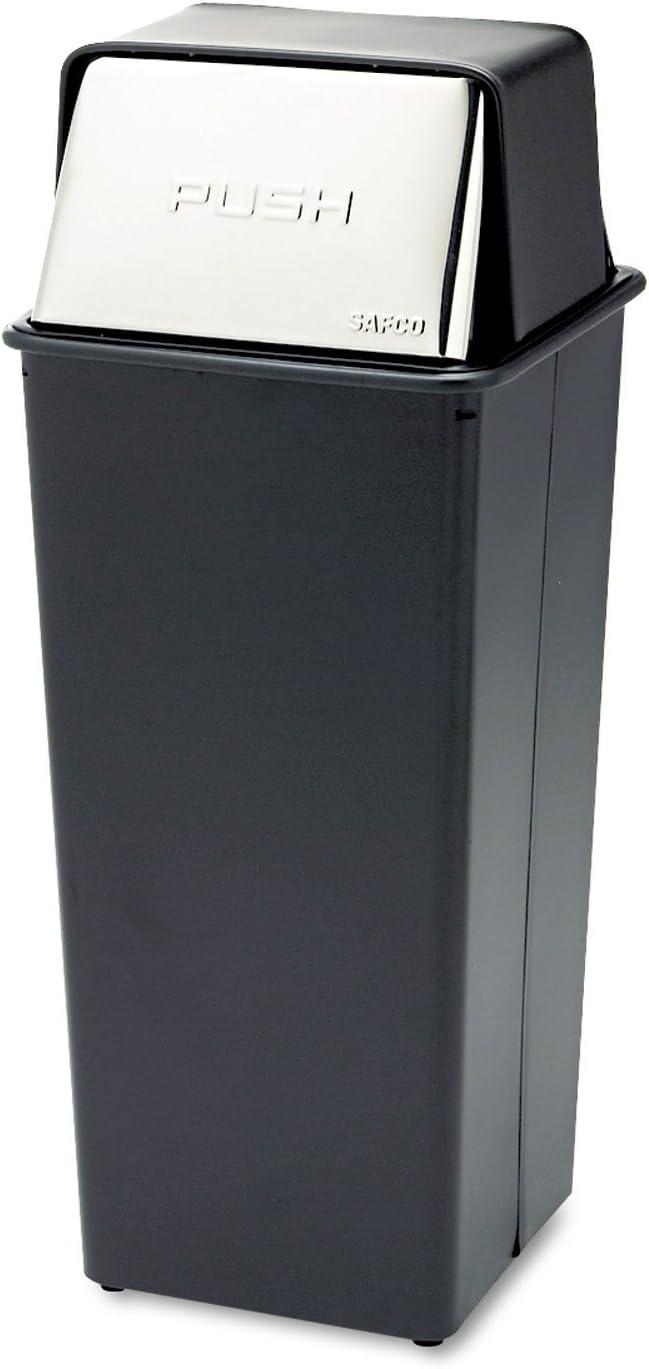 Black Powder-Coated Steel 21-Gallon Push Lid Trash Can