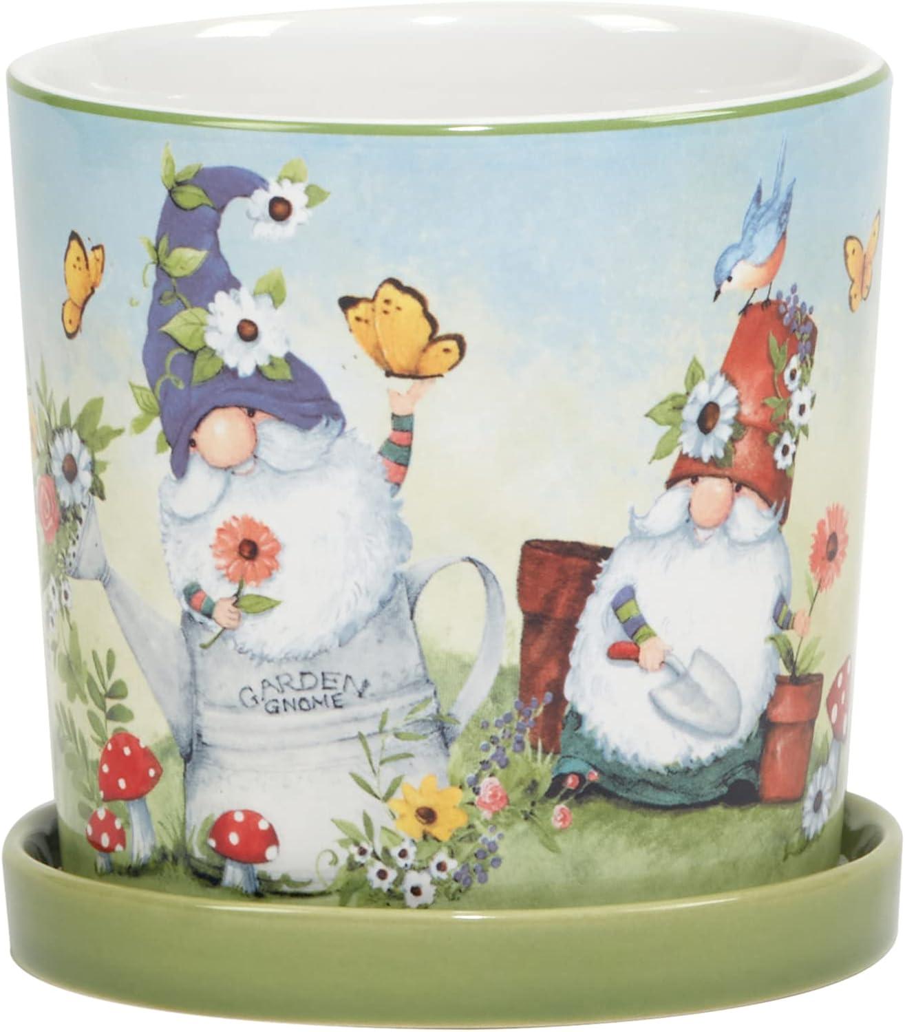 Certified International Garden Gnomes 2Pc Planter Set With Saucer