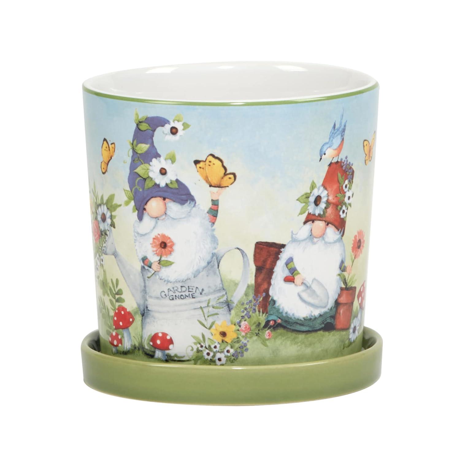 Certified International Garden Gnomes 2Pc Planter Set With Saucer