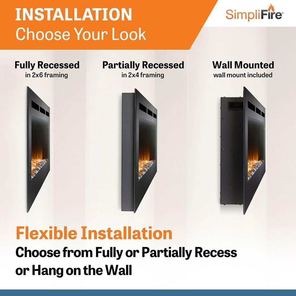 SimpliFire Allusion 60.25" W x 20.25" H x 5.6" D Wall Mount Electric Fireplace - Black, SF-ALL60-BK