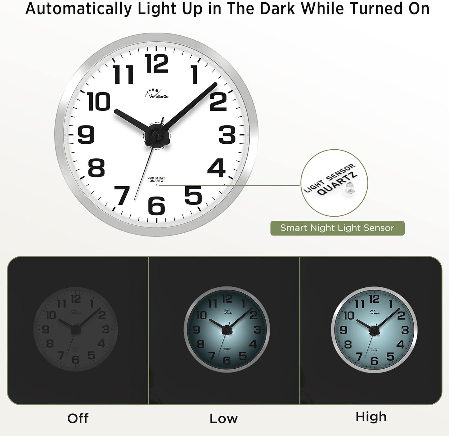 12-Inch Silver Digital Night Light Wall Clock with Glass Face