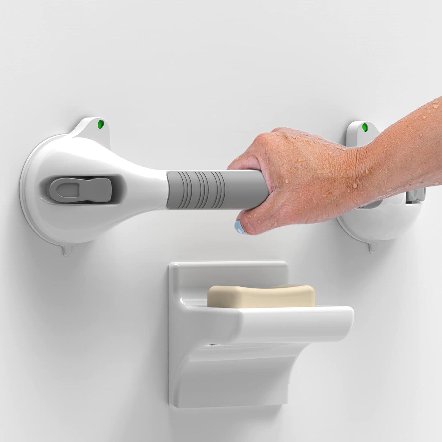 16.5inch 2 Pack Suction Balance Assist Bathroom Shower Handle,Bath Grab Bar with Indicators(White/Grey)