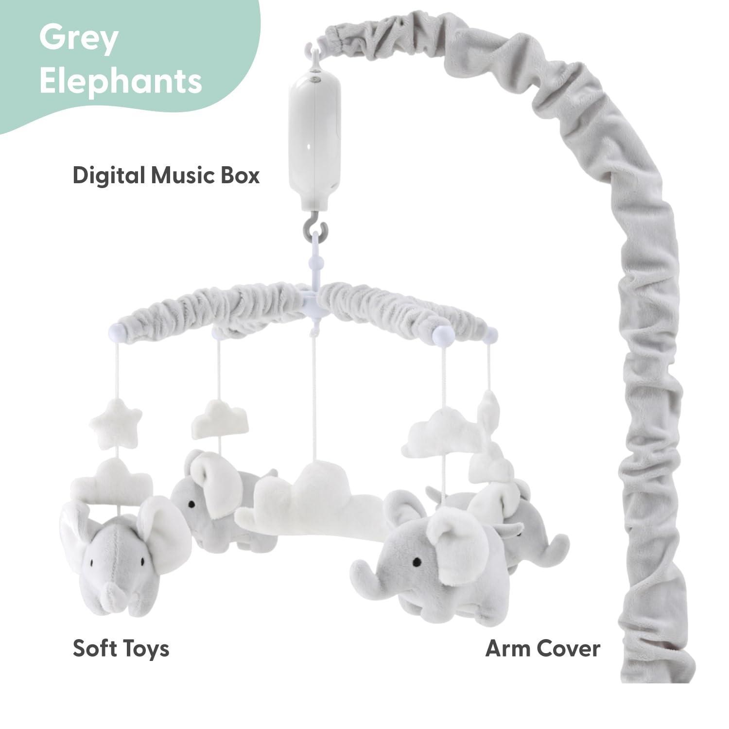 Grey Digital Musical Mobile With Elephants, Clouds and Stars by The Peanutshell