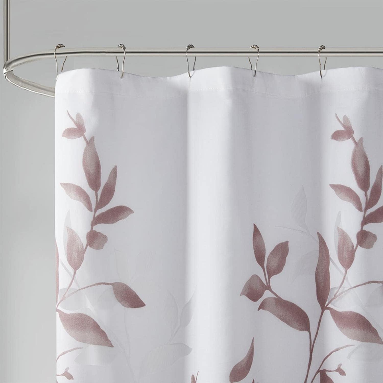 Mauve Botanical Leaf Print Fabric Shower Curtain 72x72