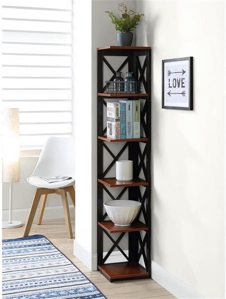 Convenience Concepts Oxford 5 Tier Corner Bookcase, Cherry and Black