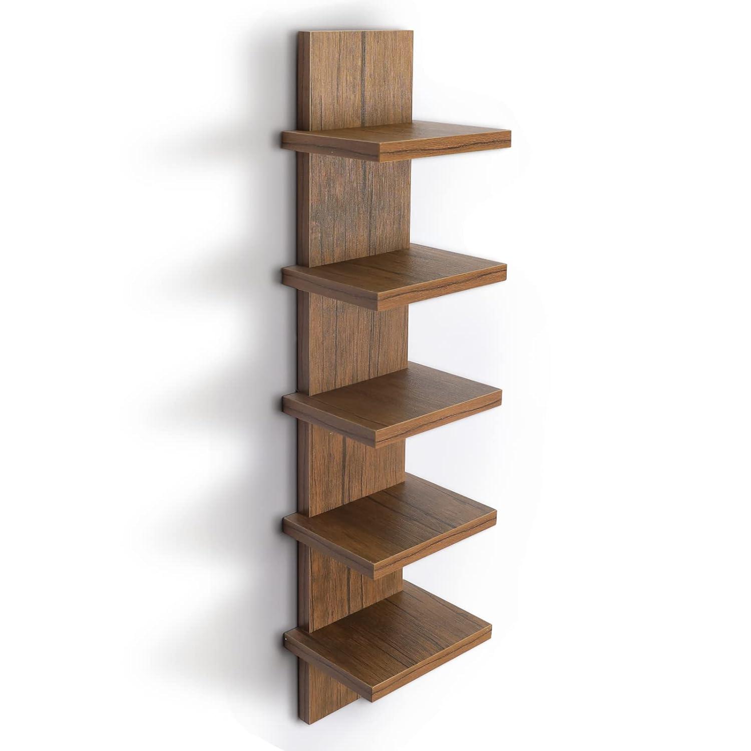 5 Tier Wall Shelf Unit, Brown Wall Shelf, Multifunctional Display Floating Shelf, Bedroom and Home Decor Organizer