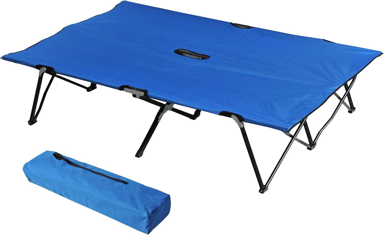 Outsunny 2 Person Folding Camping Cot, Portable Sleeping Cot with Carry Bag, Blue