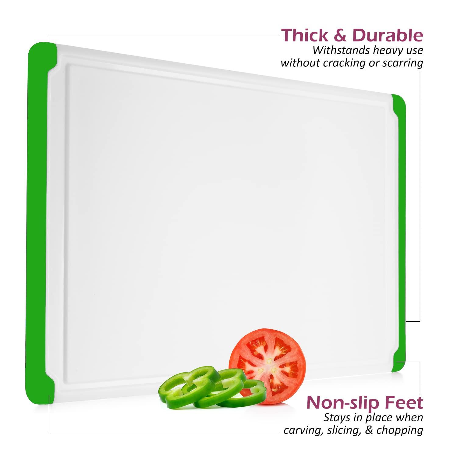 Large Cutting Boards for Kitchen - Dishwasher Safe Non-Slip Cutting Boards with Juice Grooves, Easy Grip Handles - Large and Thick Chopping Board - Green