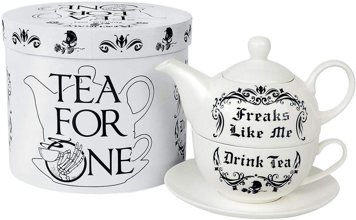 6.5 in. Freaks Like Me Drink Tea Set, White & Black - 3 Piece