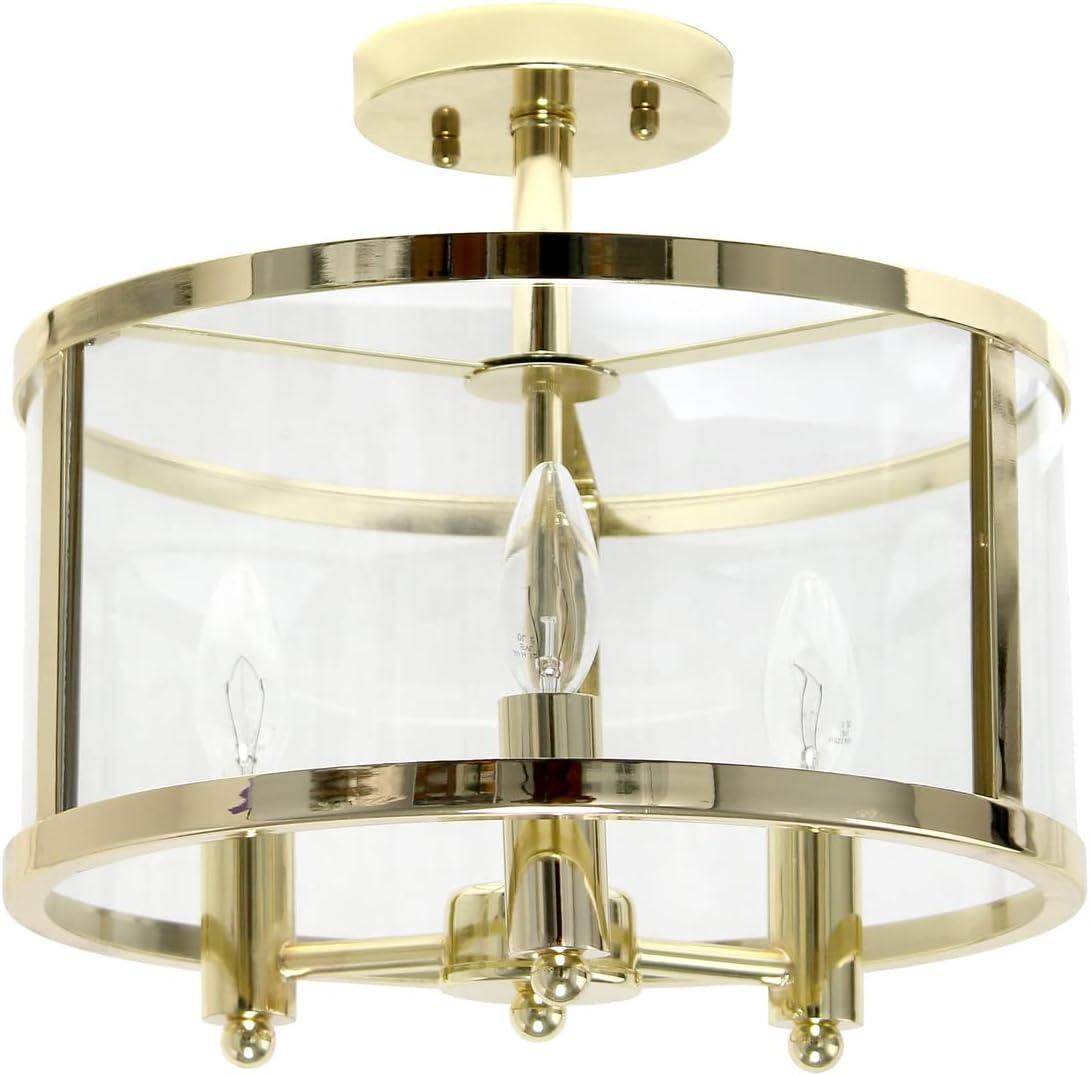 Gold and Glass 13" 3-Light Farmhouse Semi Flush Mount