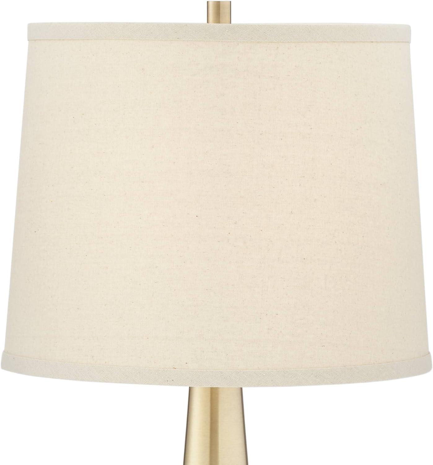 360 Lighting Modern Table Lamps 25" High Set of 2 with USB Charging Port Brass Metal Beige Drum Shade for Bedroom Living Room House Desk Bedside Home