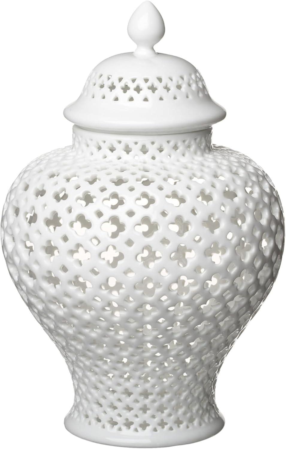 Two's Company Carthage Pierced Porcelain Lantern with Lid, White