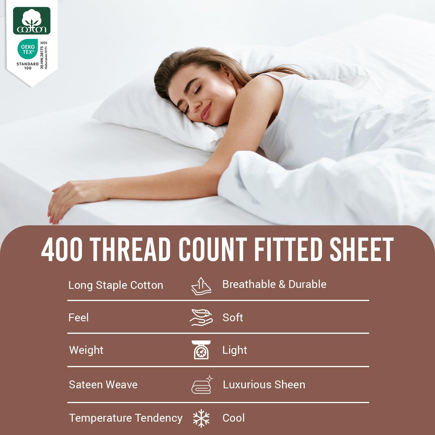 Cotton Fitted Sheet Full White, 1Pc 400 Thread Count 100% Long Staple Cotton Luxurious Sateen Fitted Bed Sheets Full, All Around Elastic Deep Poxket Sheet Fits Mattress Upto 15 Inch By Pizuna