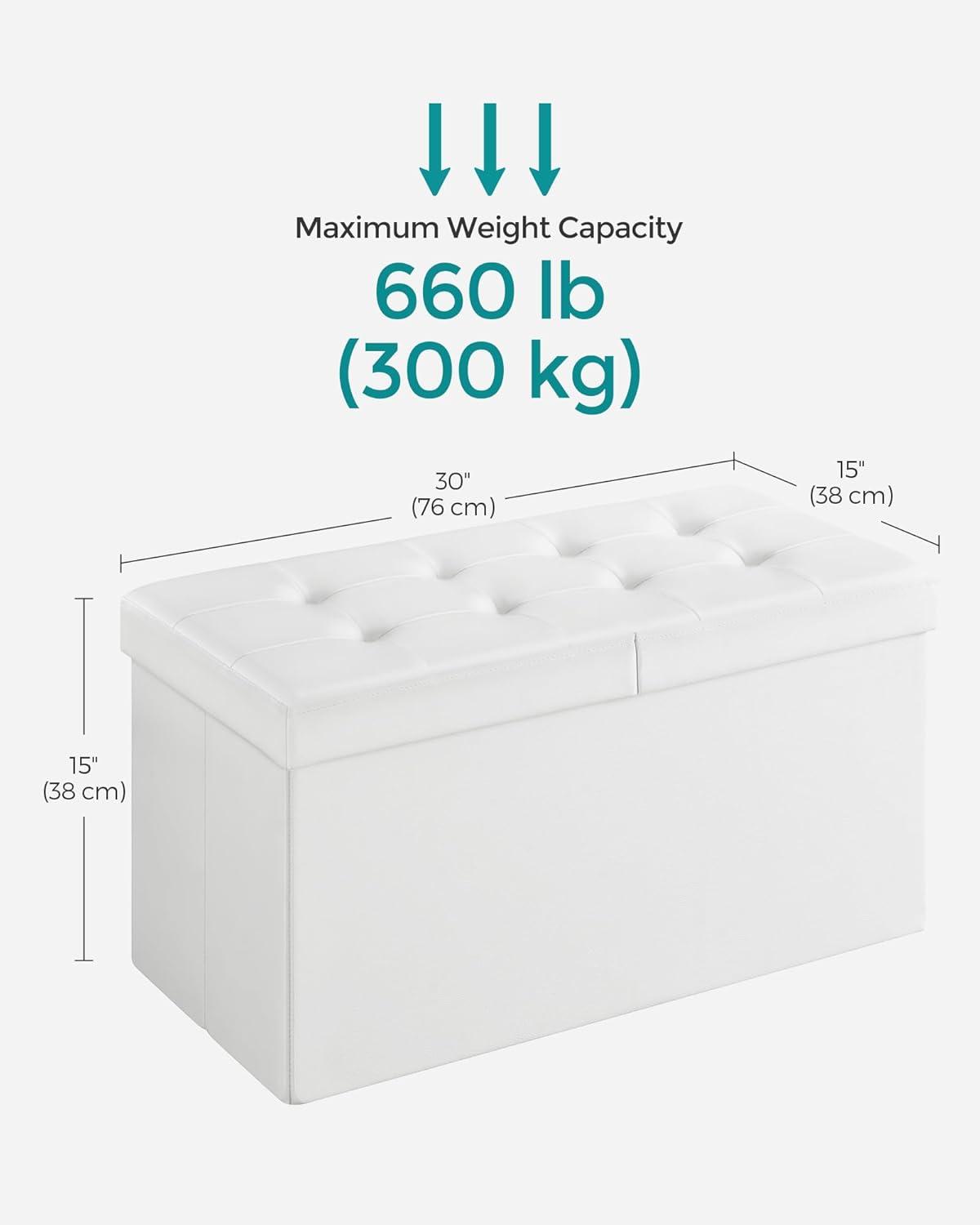 SONGMICS 30 Inches Folding Storage Ottoman Bench with Flipping Lid White