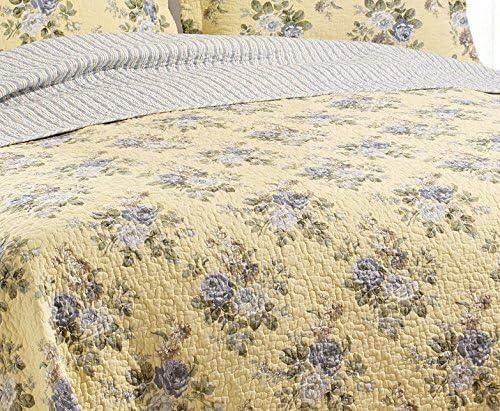 Linley Twin Blue and Yellow Cotton Reversible Quilt Set