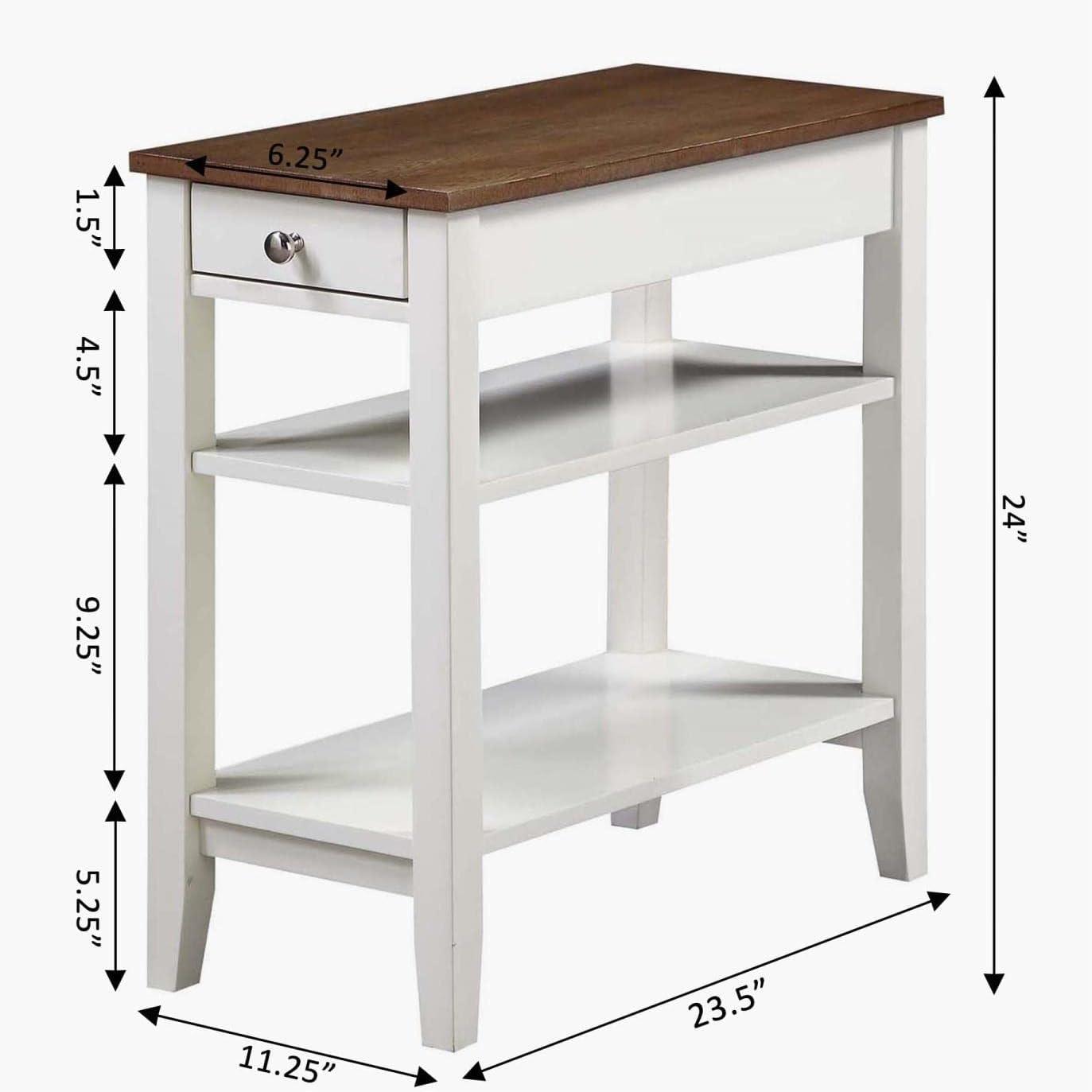 Convenience Concepts American Heritage 1 Drawer Chairside End Table with Shelves, Driftwood/White