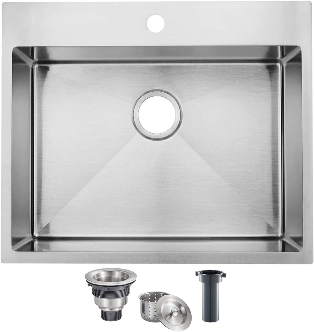 Ruvati 25 x 22 inch Drop-in Topmount Kitchen Sink 16 Gauge Stainless Steel Single Bowl