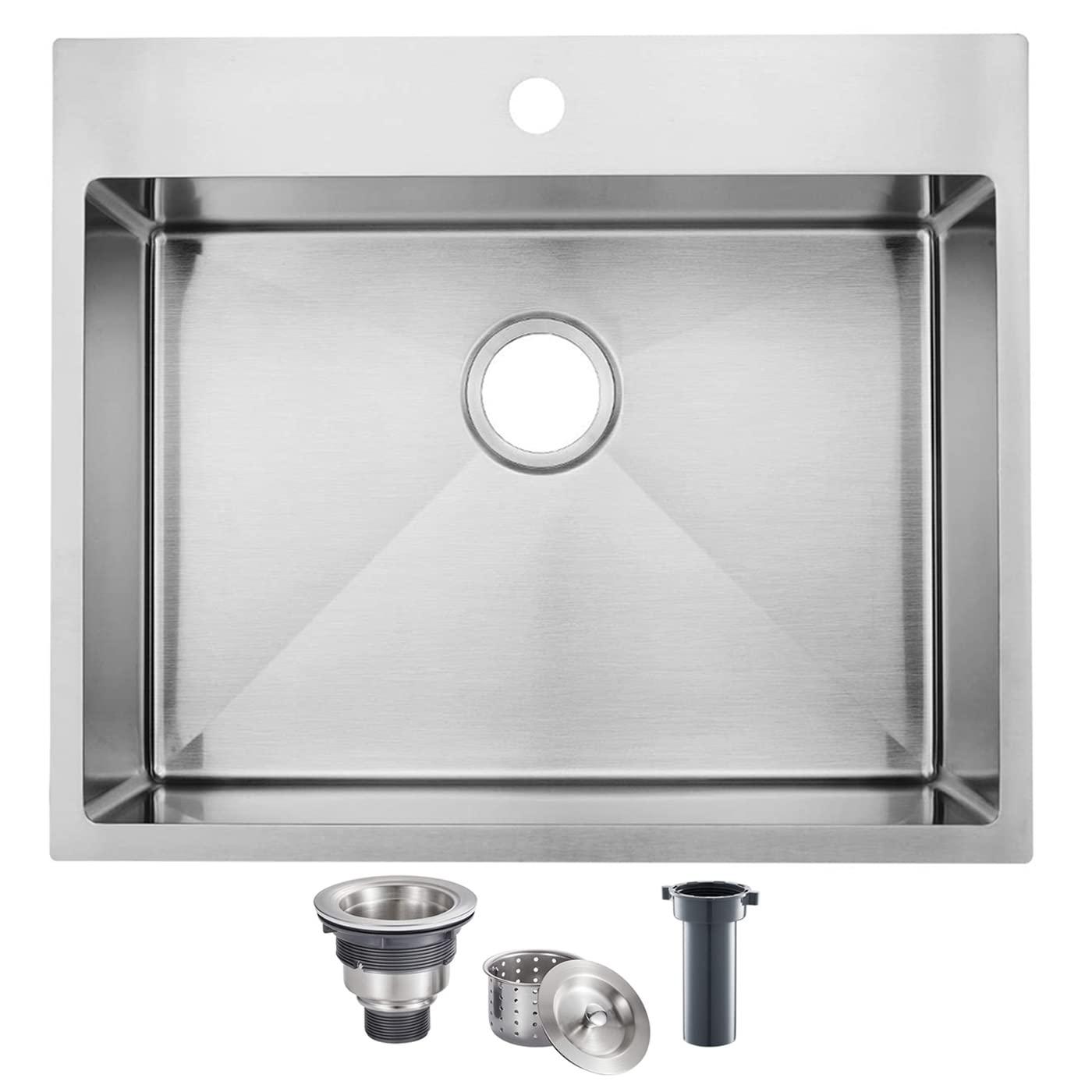 Ruvati 25 x 22 inch Drop-in Topmount Kitchen Sink 16 Gauge Stainless Steel Single Bowl