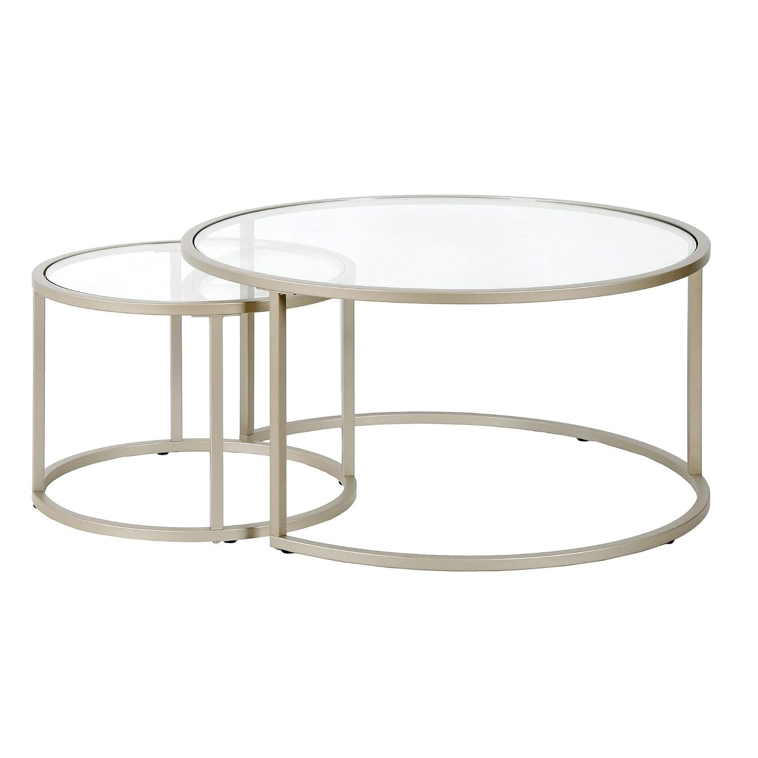 Evelyn&Zoe Watson Round Nested Coffee Table in Satin Nickel