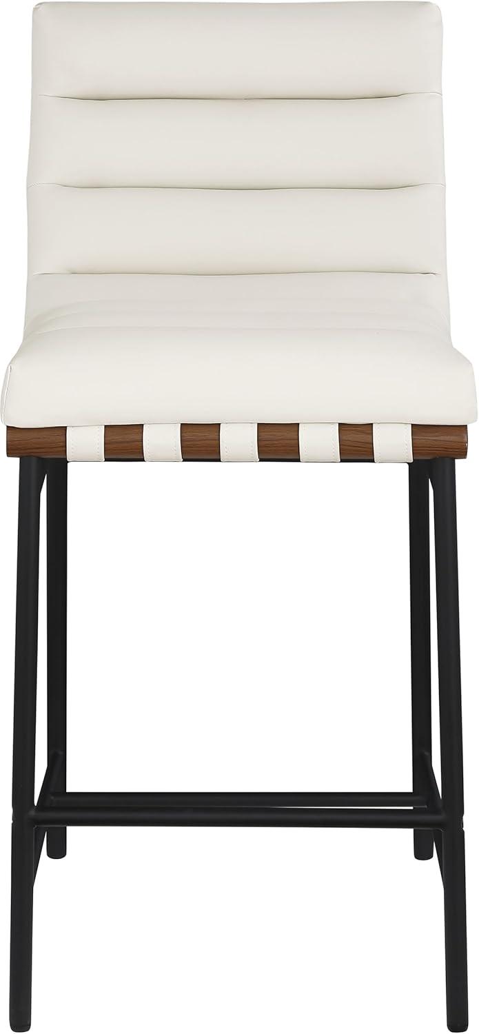 Cream Vegan Leather and Matte Black Metal Counter Stool