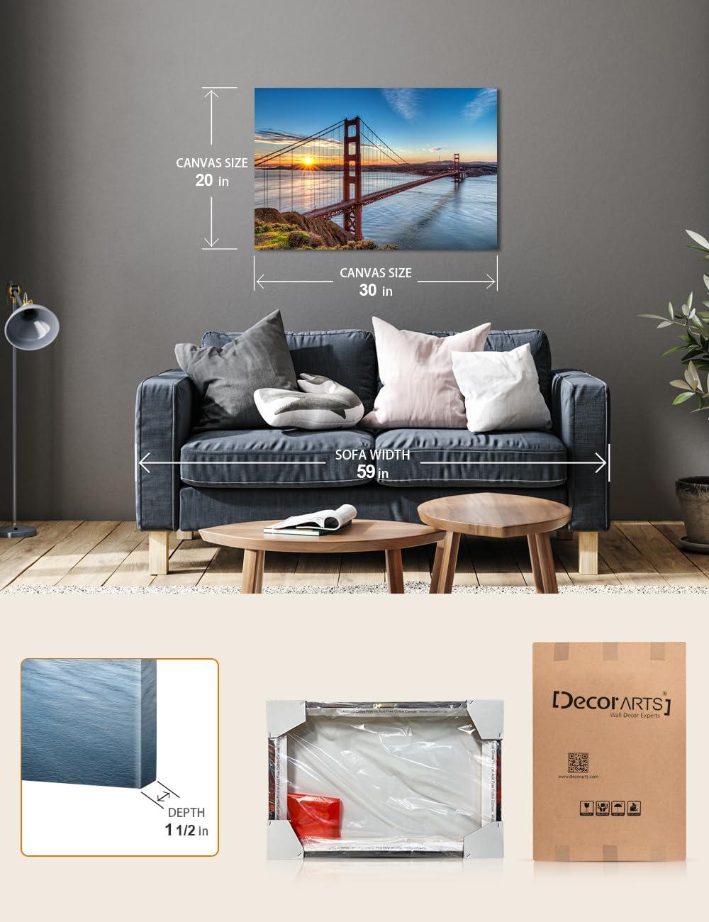 DecorArts - Golden Gate Bridge, San Francisco, Califonia. Giclee Canvas Prints for Wall Decor. 30x20"x1.5"