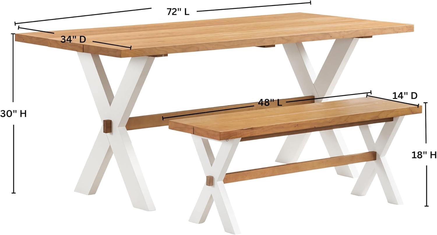 Chelsea 72" Wide Farmhouse Style Table With Crossed Legs Rectangular Dining Table with Bench