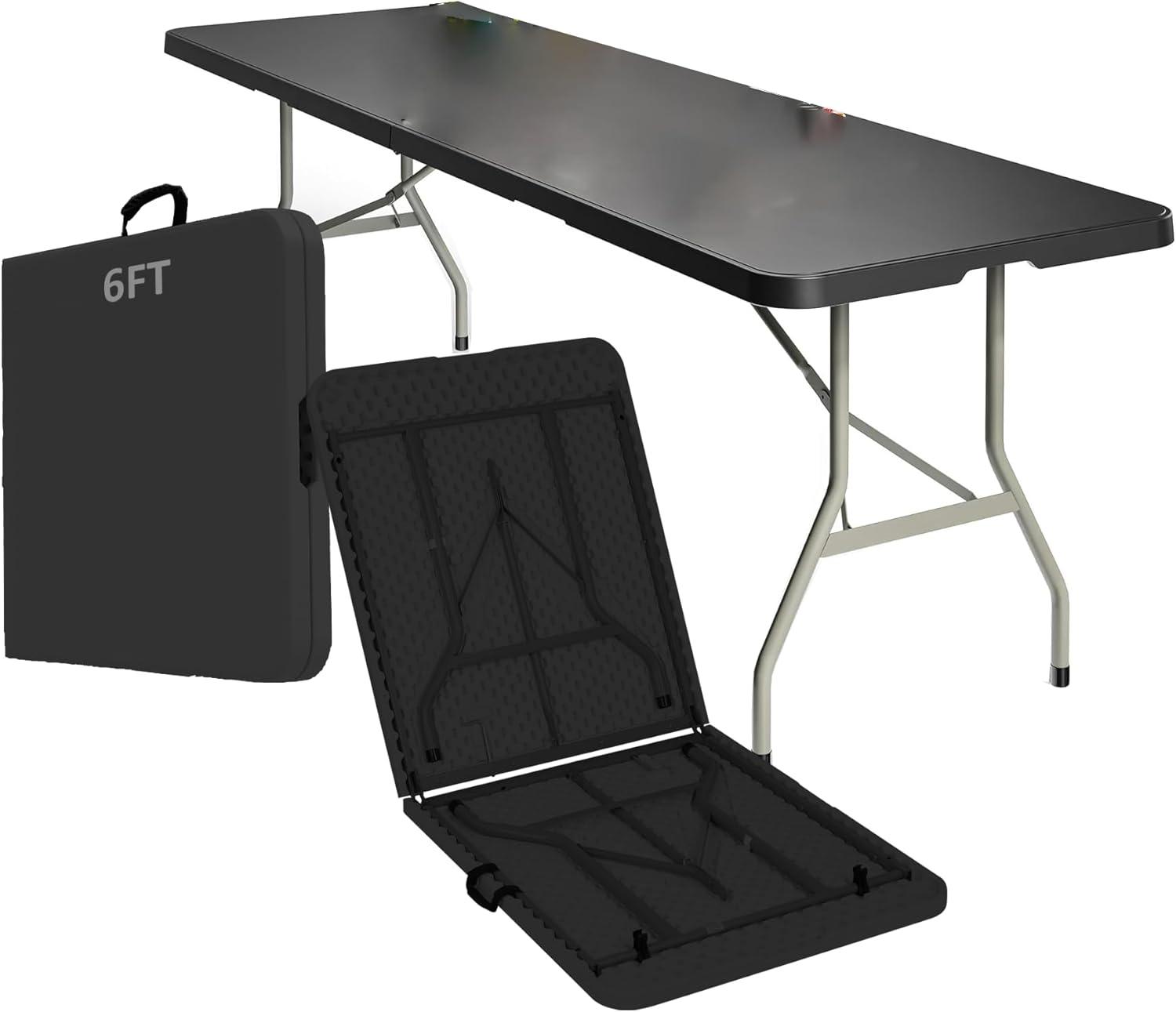 GIVIMO 6ft Folding Table, Portable Plastic Tables for Party, Picnic, Camping, Black