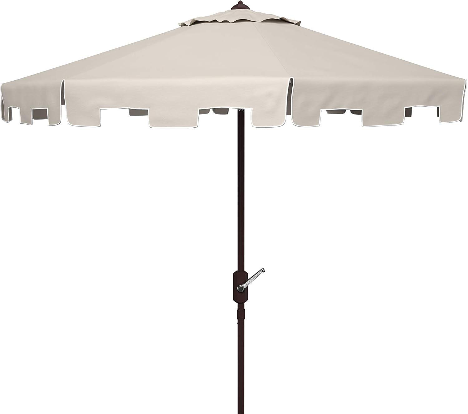 Zimmerman 11Ft Round Market Umbrella - PAT8100 - Beige/White - Safavieh