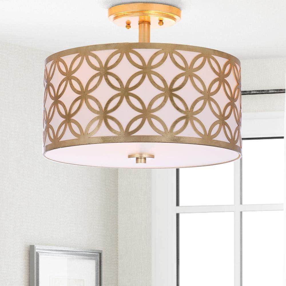 Contemporary Gold Geometric 15" Drum Flush Mount Ceiling Lamp