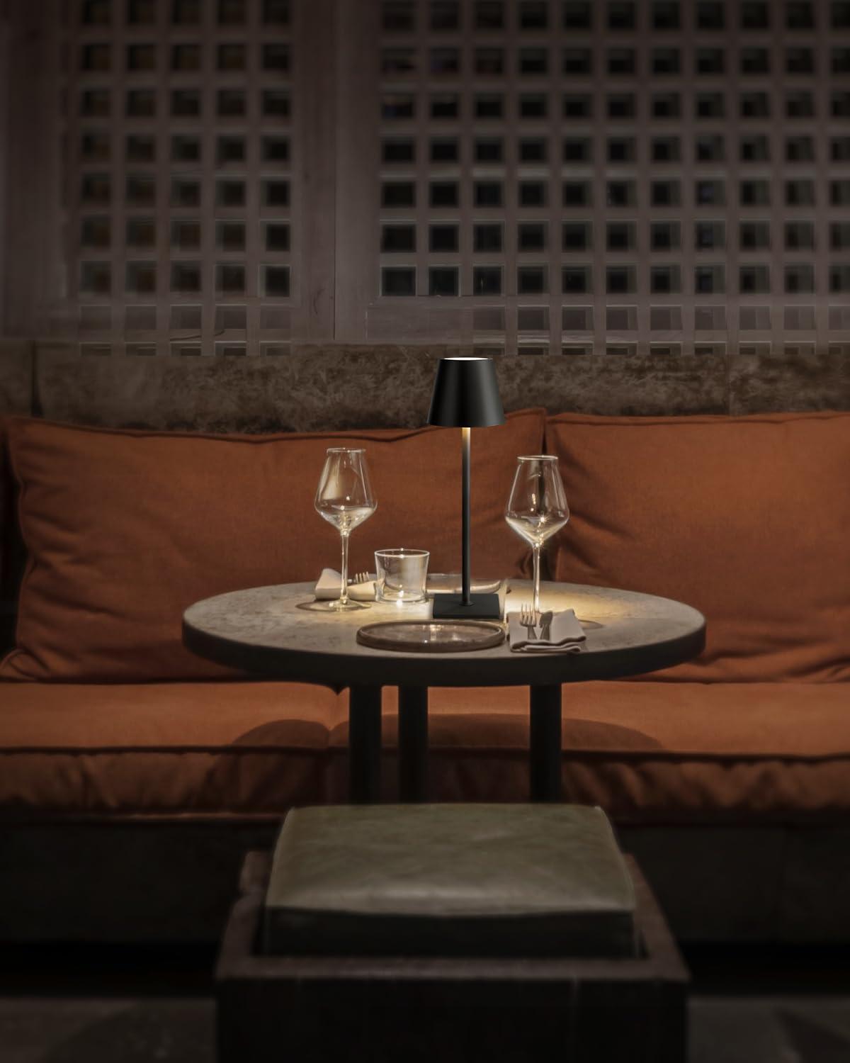 KDG 2 Pack Cordless Table Lamp,Portable LED Desk Lamp, 5000mAh Battery Operated, 3 Color Stepless Dimming Up, for Restaurant/Bedroom/Bars/Outdoor Party/Camping/Coffee Shop Night Light(Black)