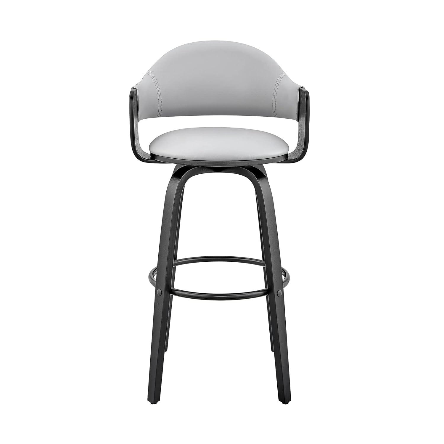 30" Daxton Counter Height Barstool with Gray Faux Leather Seat Black Finish Frame - Armen Living: Swivel, Footrest, Wood Frame