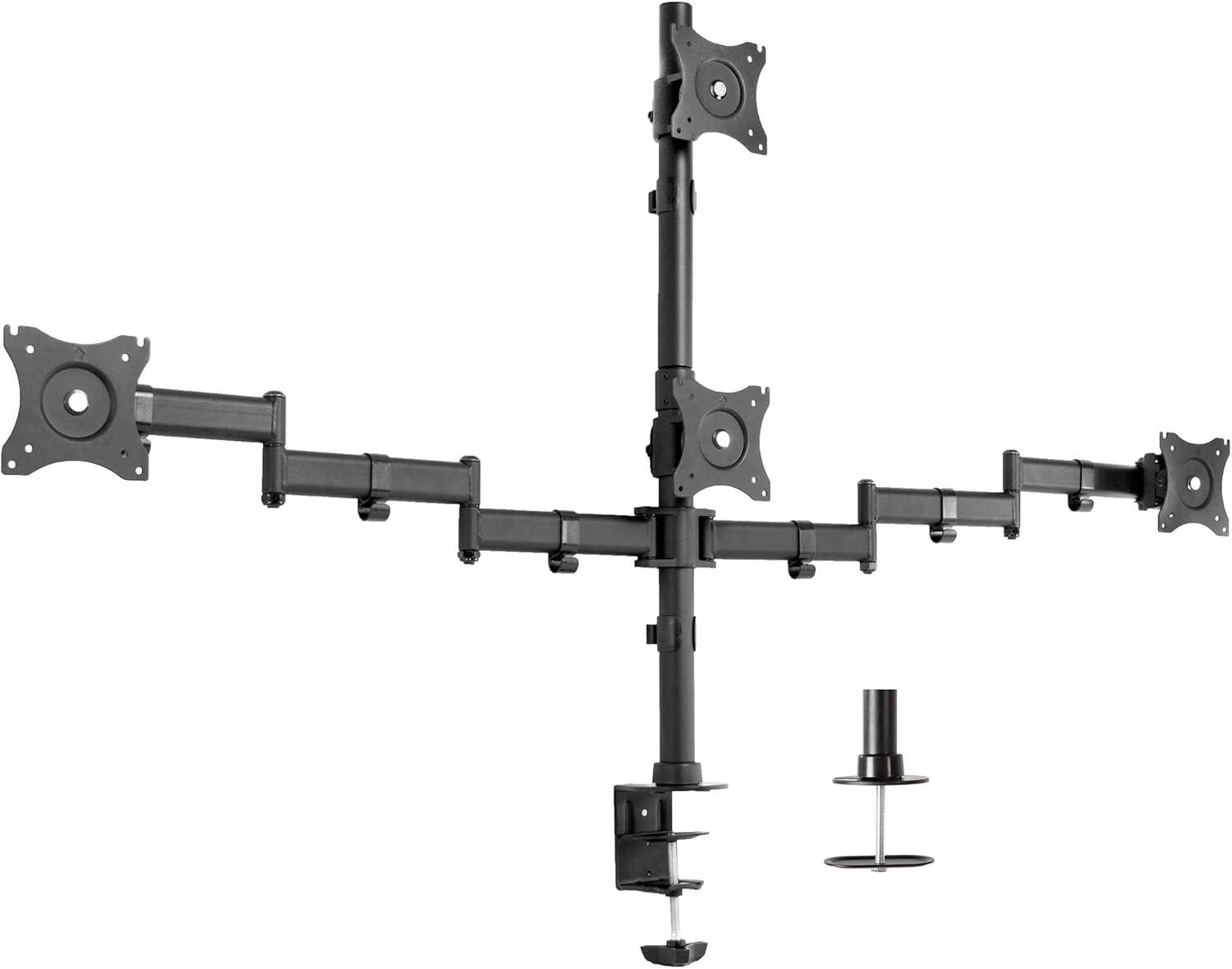 Articulating Quad Monitor Desk Mount with Heavy-Duty Steel, Adjustable Arms