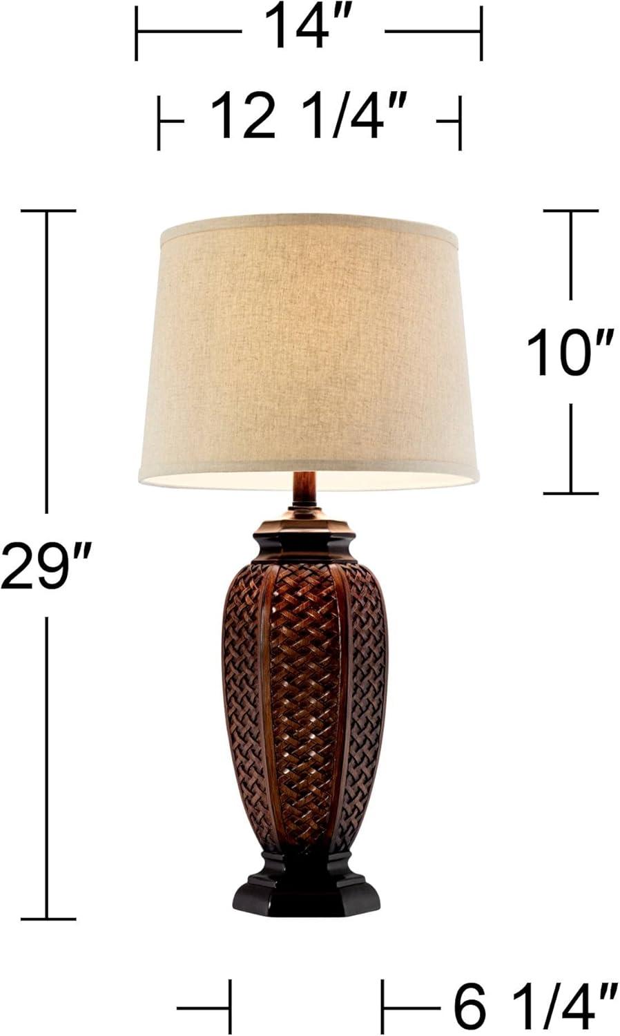 Regency Hill Tropical Table Lamp 29" Tall Woven Wicker Pattern Beige Linen Drum Shade for Living Room Family Bedroom Bedside Nightstand