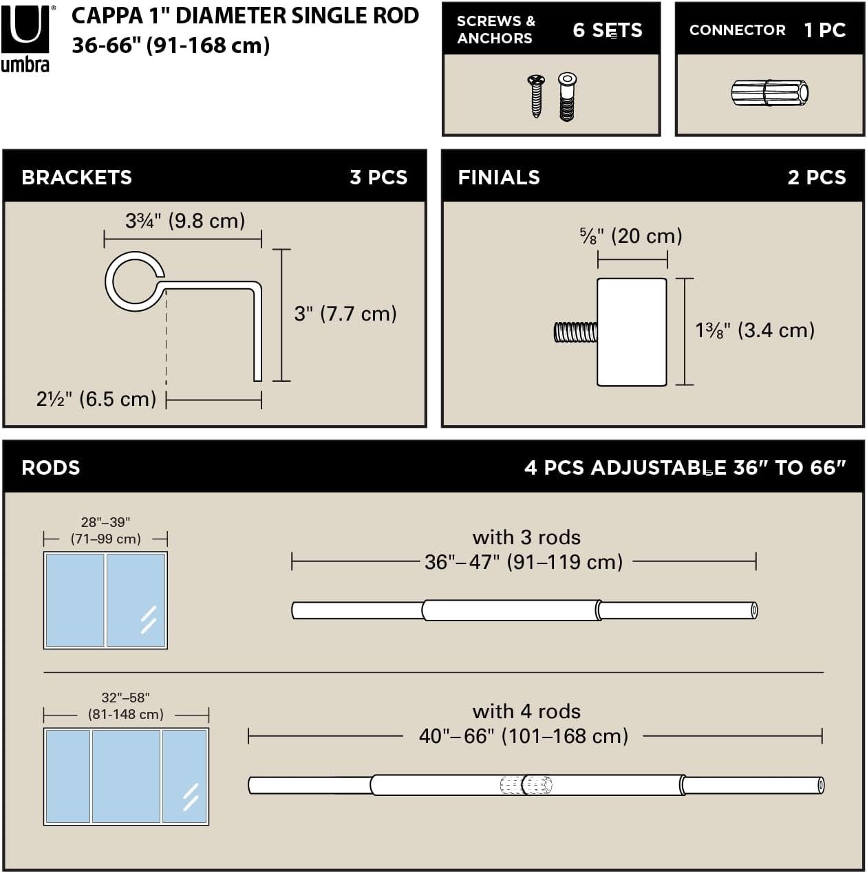 Nickel 180" Adjustable Curtain Rod with Finials