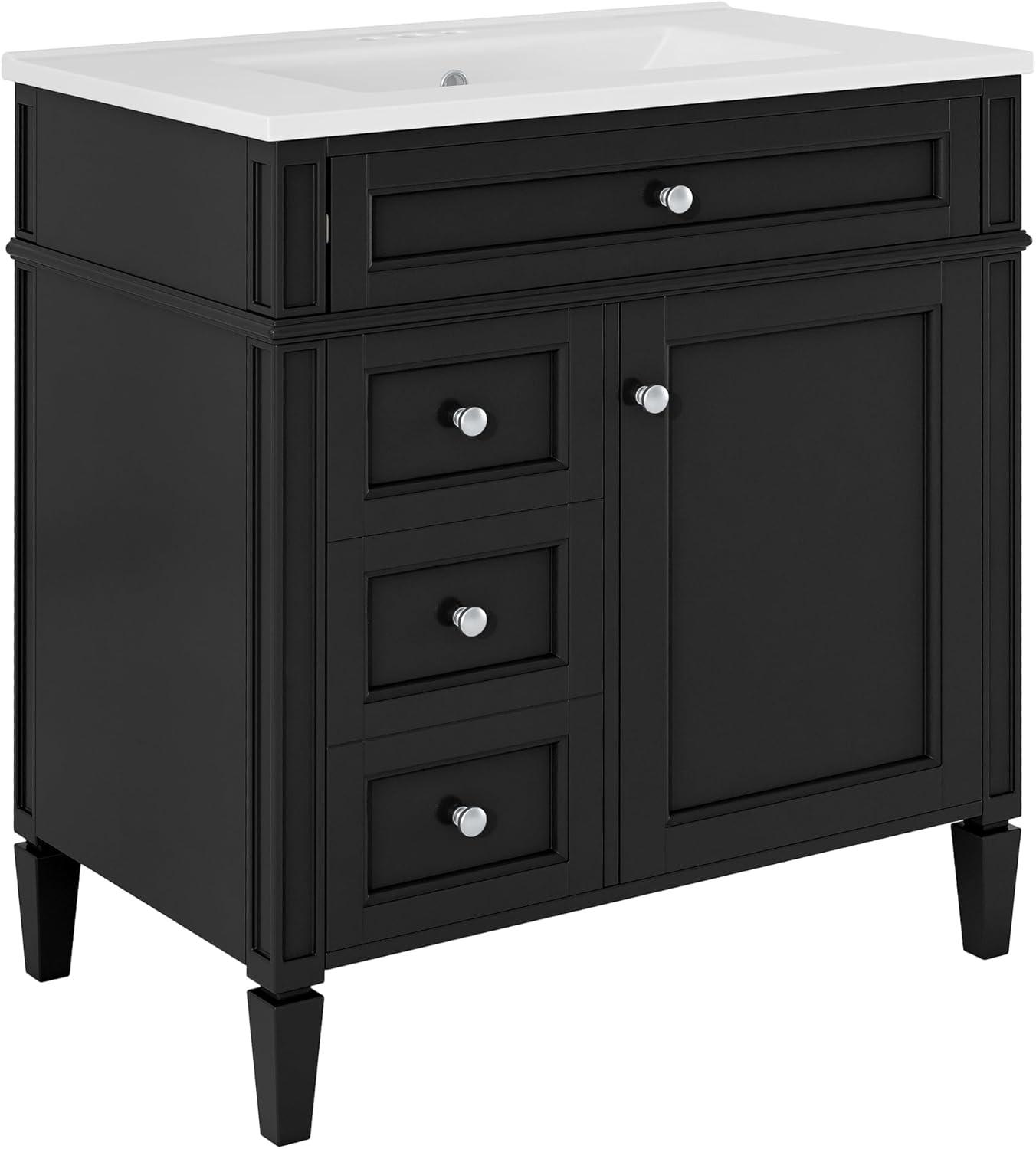 HLILish 30'' Bathroom Vanity With Top Sink, Modern Bathroom Storage Cabinet With 2 Drawers And A Tip-Out Drawer, Single Sink Bathroom Vanity